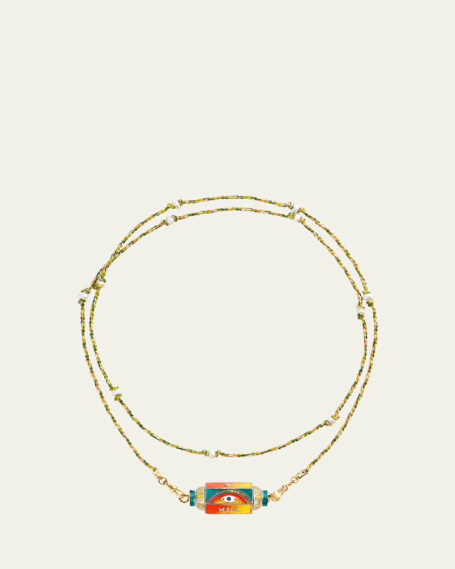 14k Yellow Gold and Black Rhodium Eye Will Locket With Mauli Link Chain Necklace